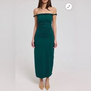 Twist off Shoulder Green Dress